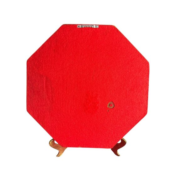 Vintage Octagonal Wooden Serving Tray With Decoupaged Still Life Print & Felt Ba - Picture 2 of 7